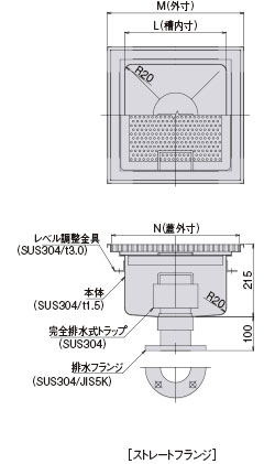 埋設型 蓋、ストレートフランジの図