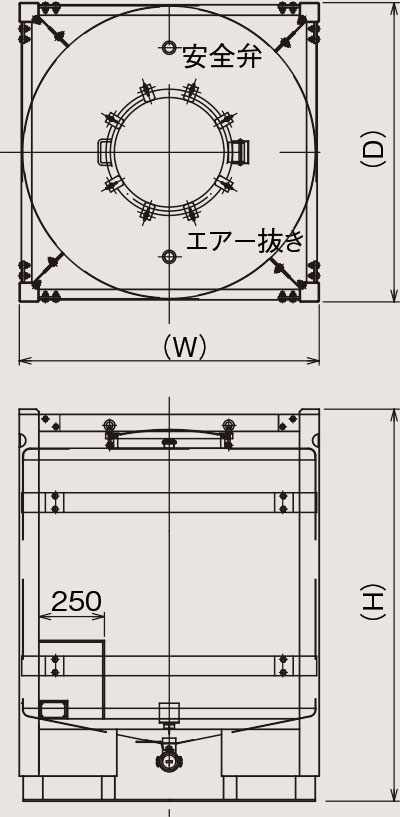 フレーム付丸型(円筒形)コンテナの図面